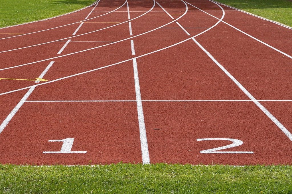 Numbered lanes on an athletics track